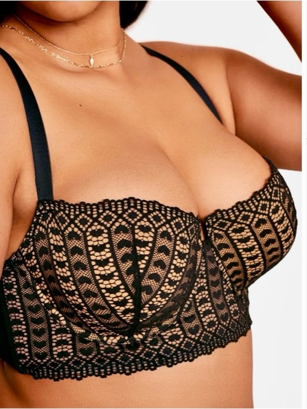 Adore Me Black Lace Longline Nymphadora Balconette Bra - Size 46DD - EUC! - Picture 2 of 7